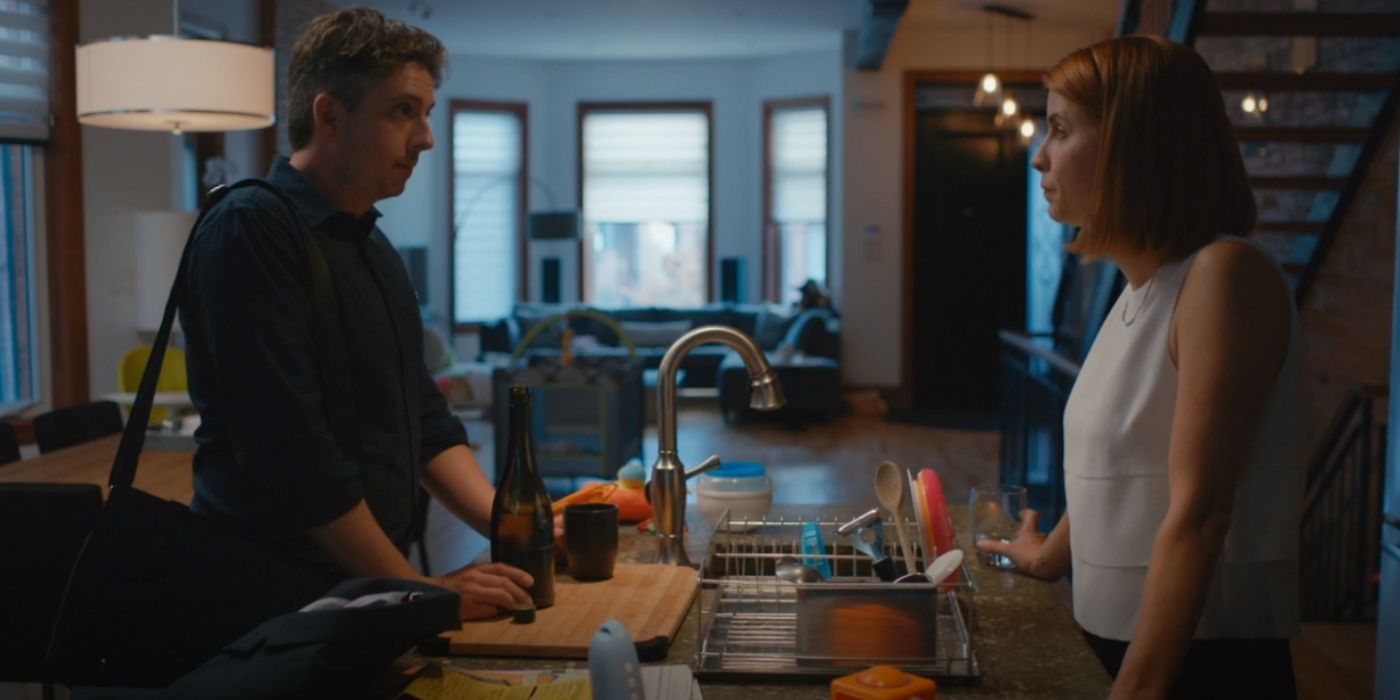Anne and Lionel argue in the kitchen in Workin' Moms