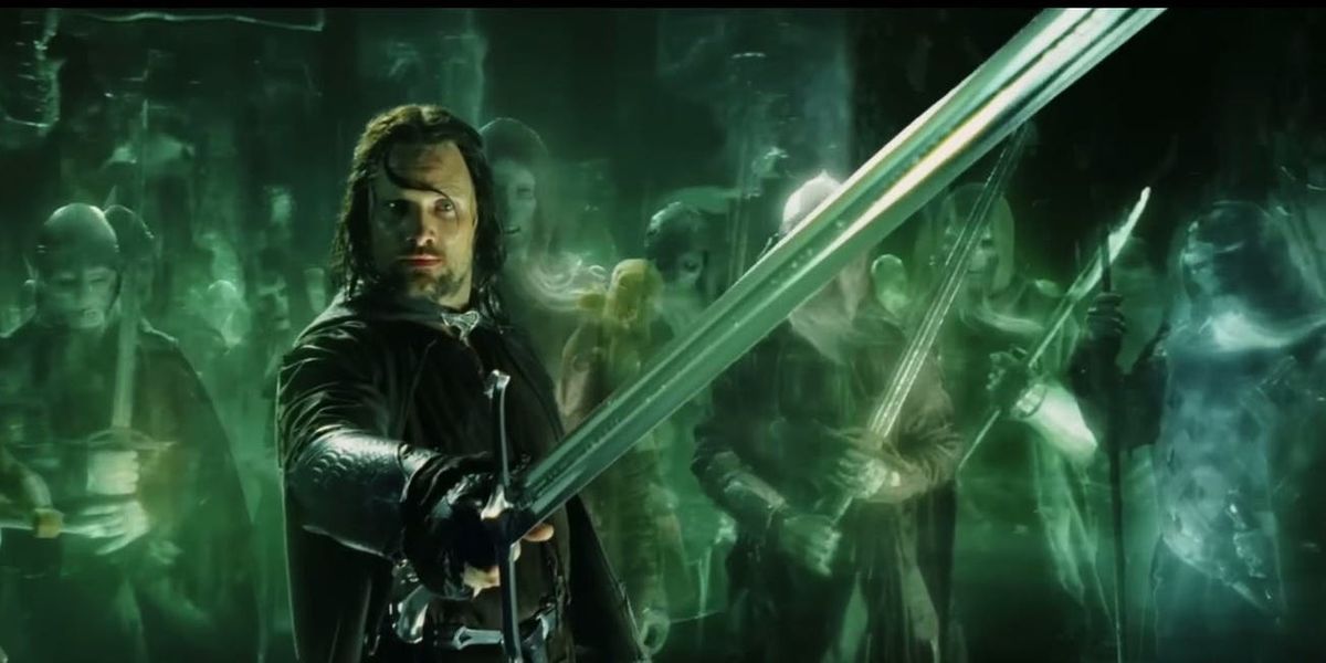Aragorn with Anduril pointed at the Army of the Dead from The Lord of the Rings The Return of the King
