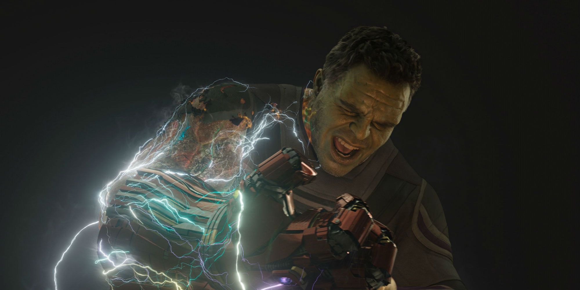 An image of the Hulk using the Infinity Gauntlet in Avengers: Endgame