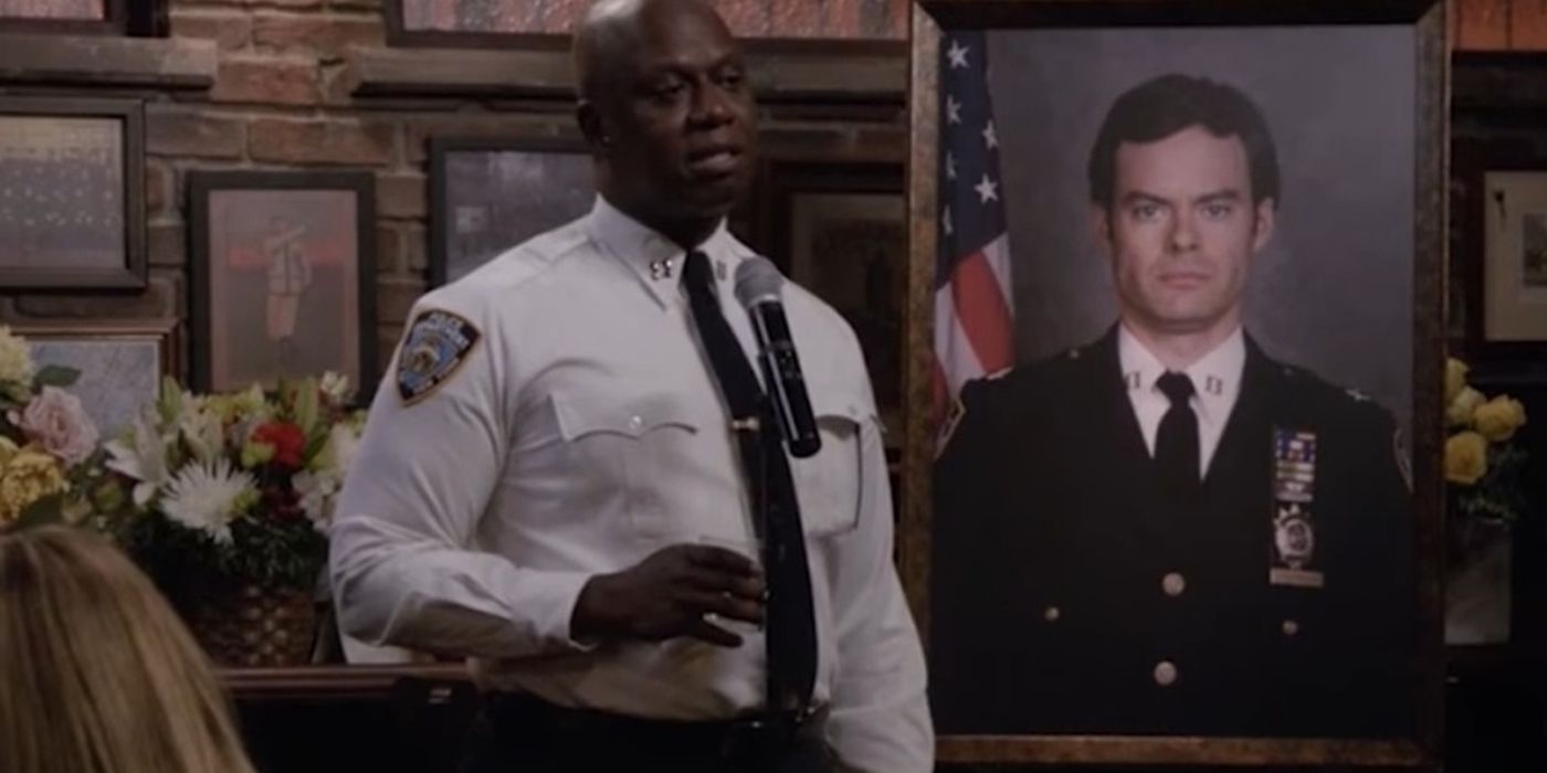 Captain Holt giving a toast at a funeral in Brooklyn Nine-Nine