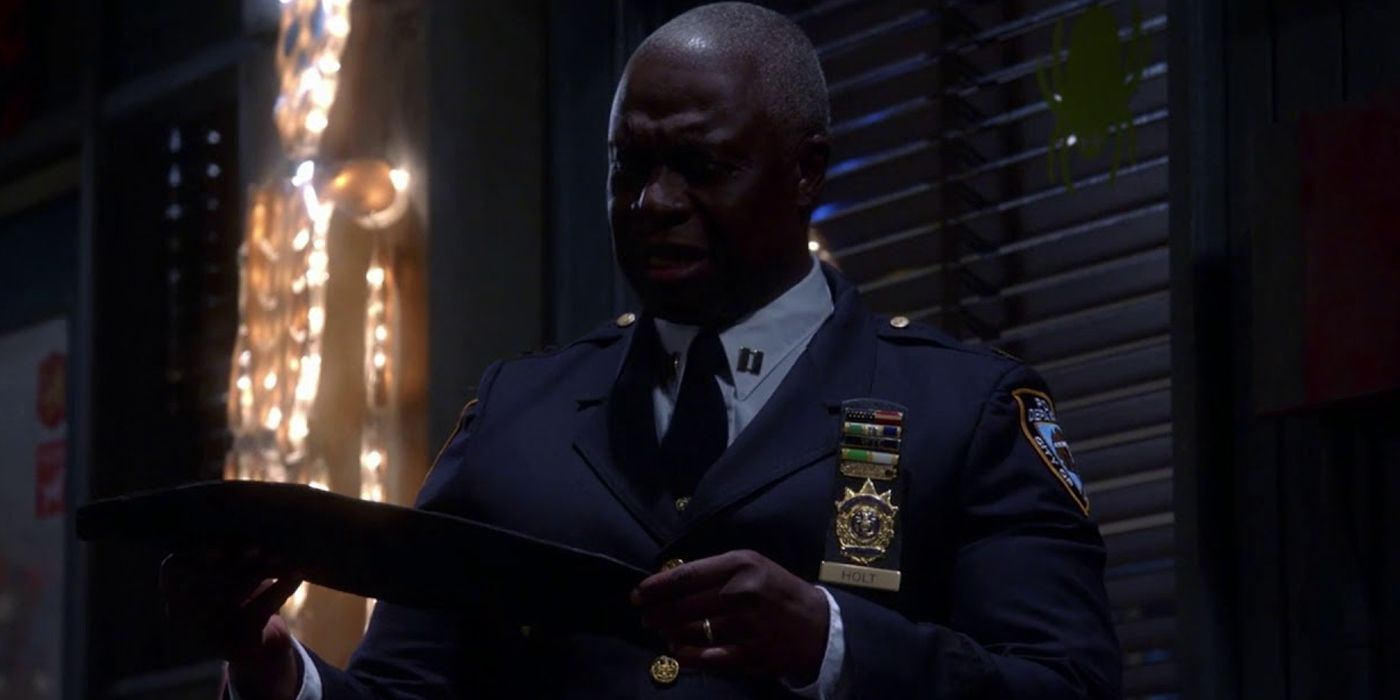 Captain Holt on Brooklyn Nine-Nine looking at a cummerbund