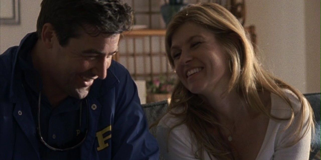 Eric and Tami Taylor smiling on Friday Night Lights