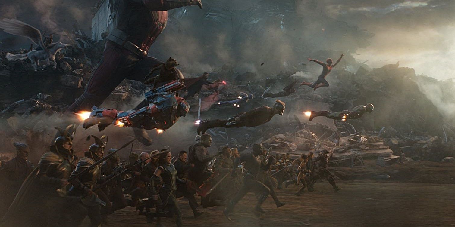 MCU heroes charge forward together in the Battle of Earth in Avengers: Endgame