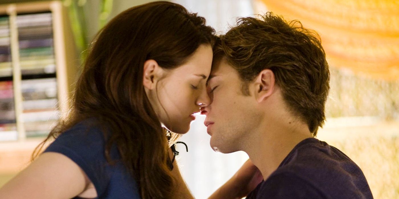 Bella and Edward almost kissing in Twilight.