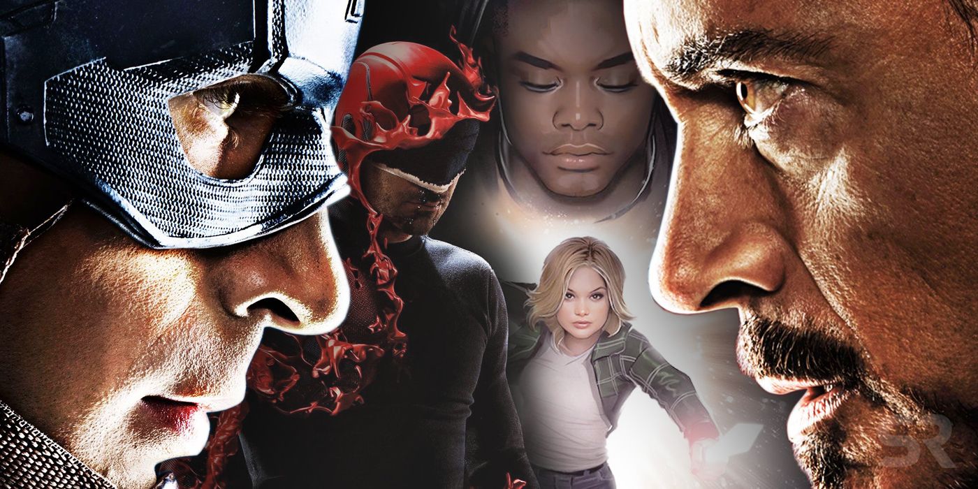 Captain America and Iron Man in Civil War with Daredevil and Cloak and Dagger