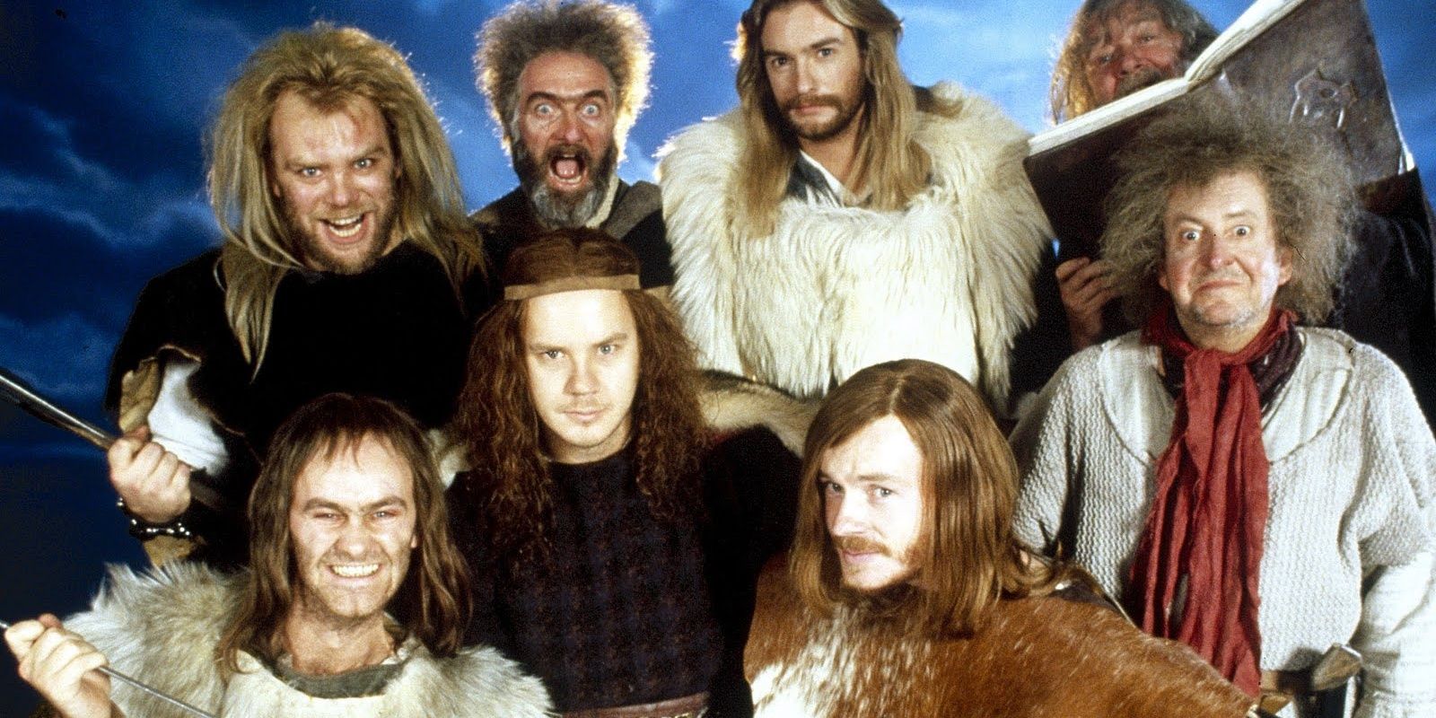 The cast of Erik the Viking pose for a promotional image 