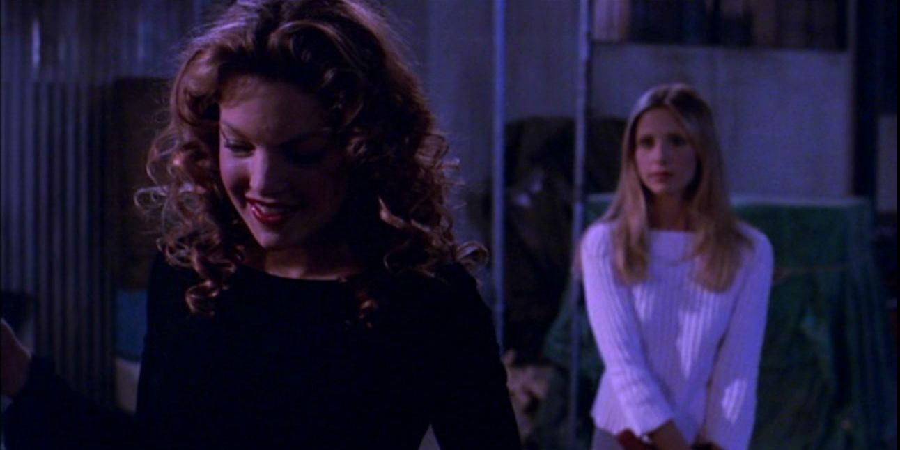 Glory smiling after Buffy hit her with a hammer in Buffy the Vampire Slayer