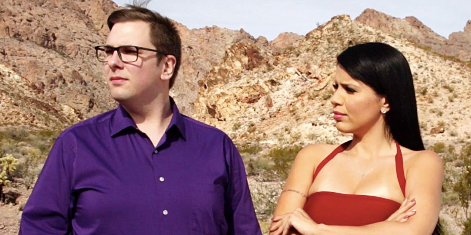 Colt & Larissa 90 Day Fiance: Happily Ever After colt in purple shirt larissa in red dress