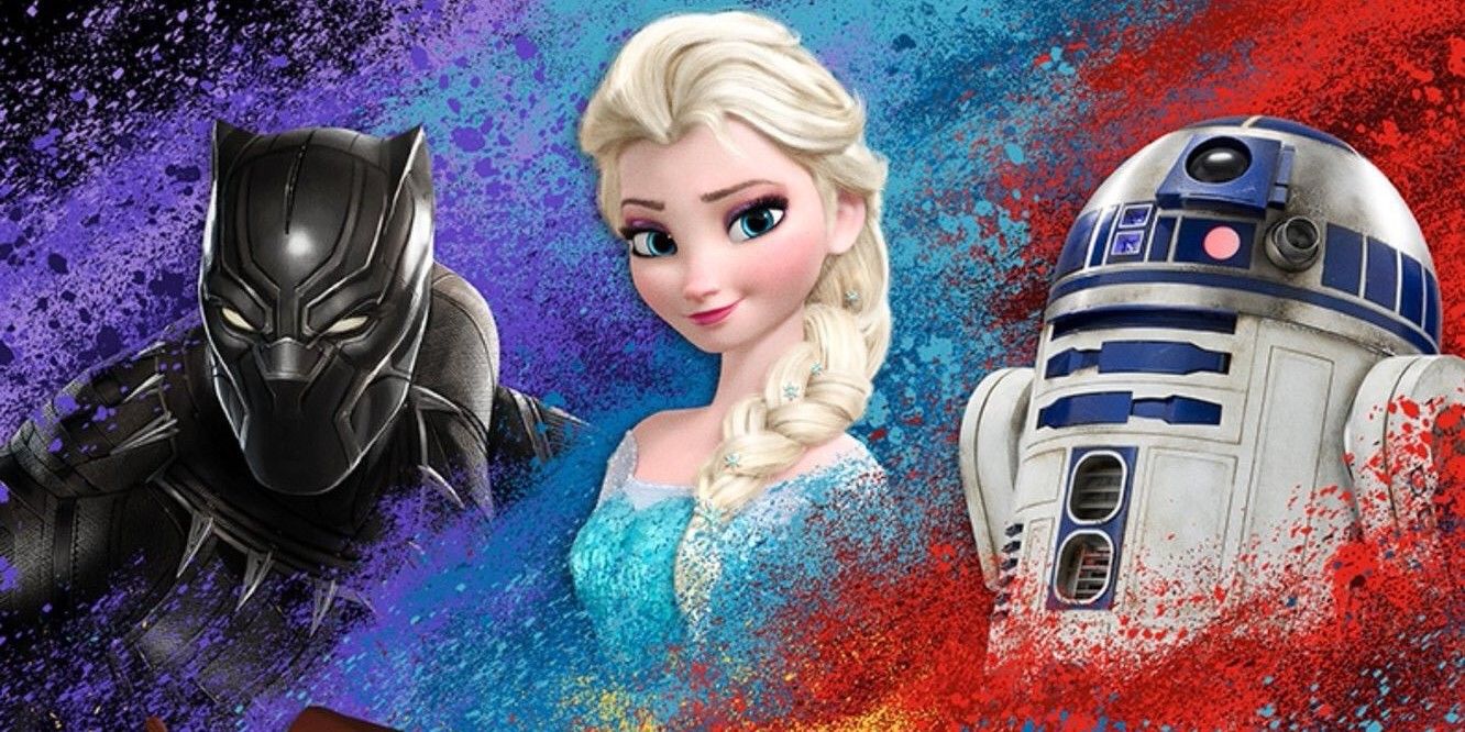 D23 Expo artwork of T'Challa, Elsa, and R2-D2