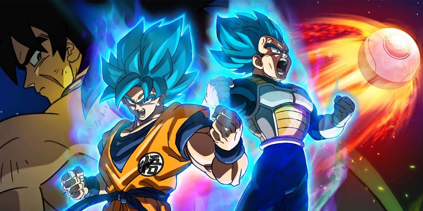 A poster for Dragon Ball Super Broly shows Goku and Vegeta with Broly behind them.