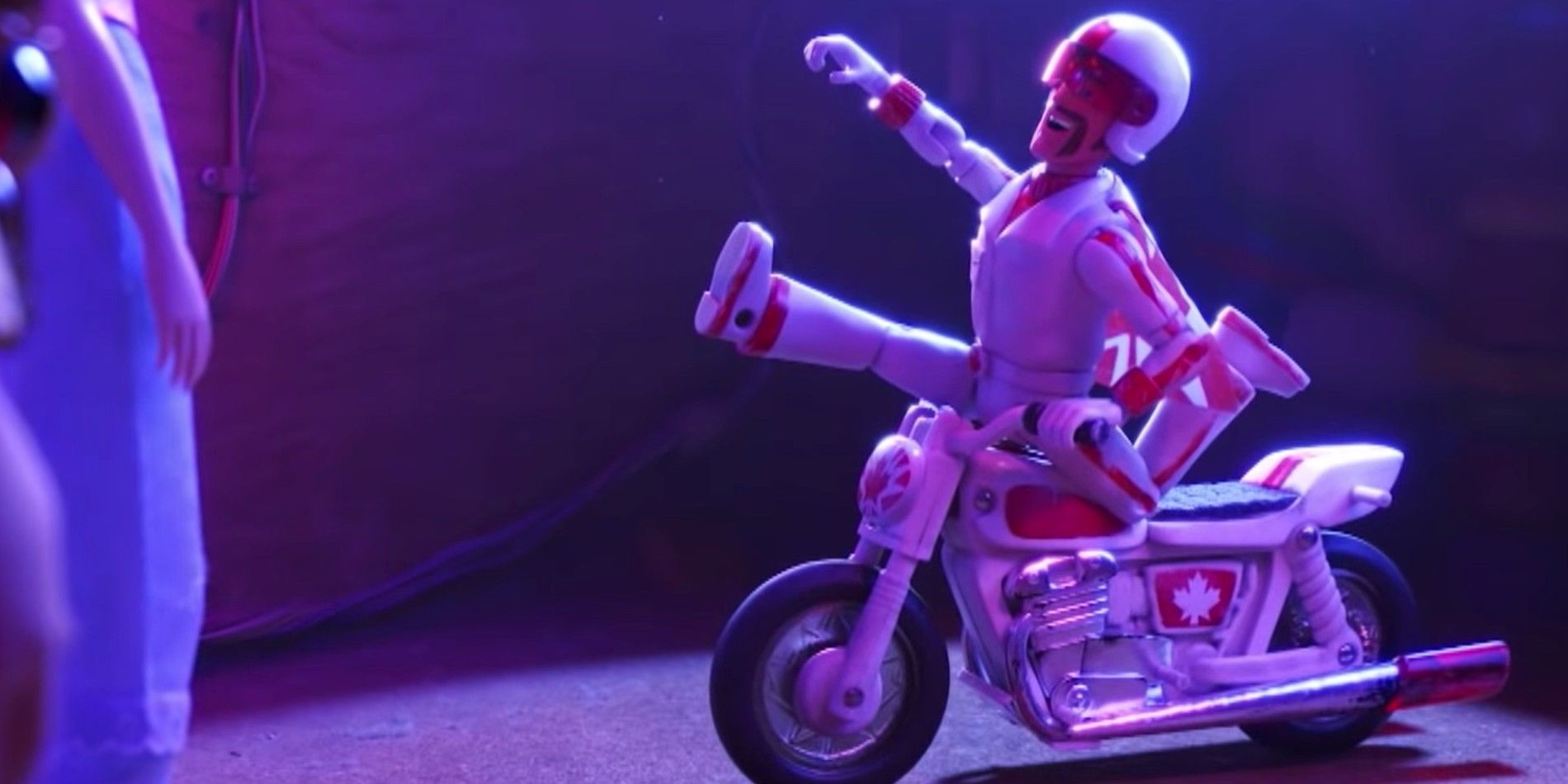 Duke Caboom performing a stunt in Toy Story 4