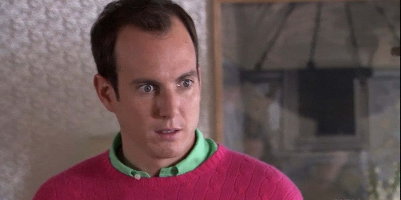 G.O.B. looking shocked and wearing a pink sweater in Arrested Development.