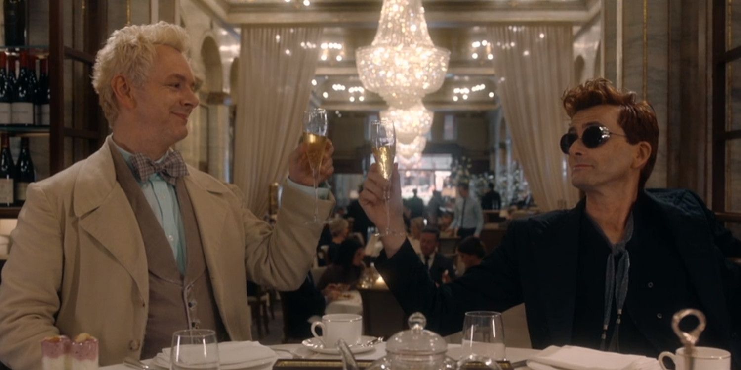 Good Omens Aziraphale and Crowley Toast The World