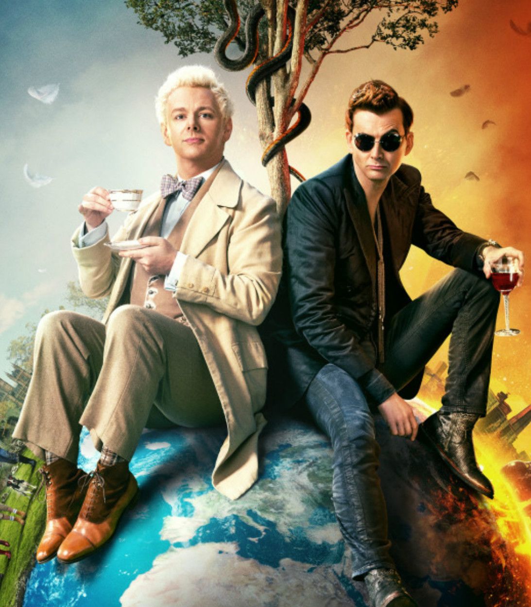 Good Omens Poster with Aziraphale and Crowley cropped vertical