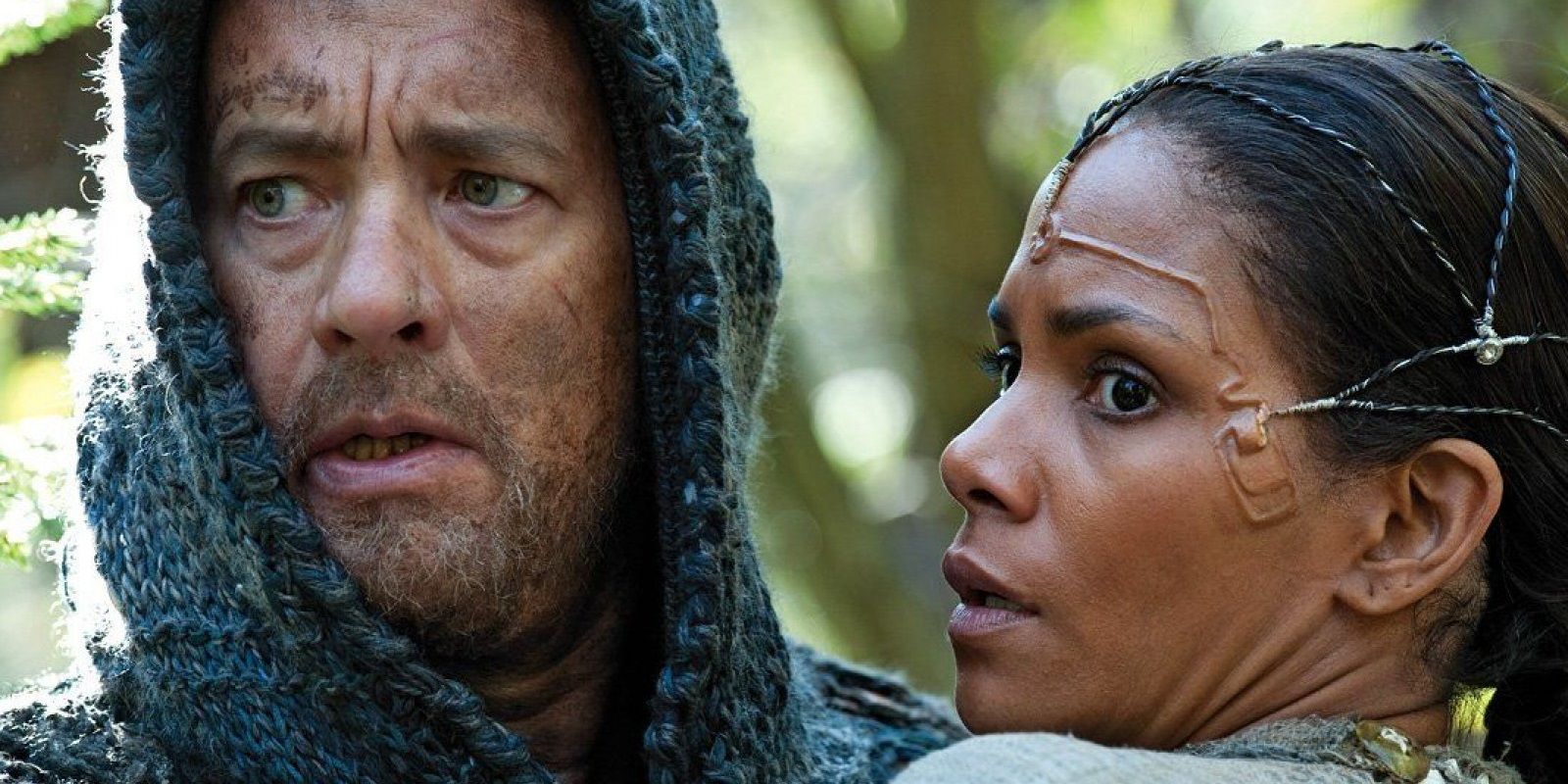 Halle Berry and Tom Hanks in the woods in Cloud Atlas