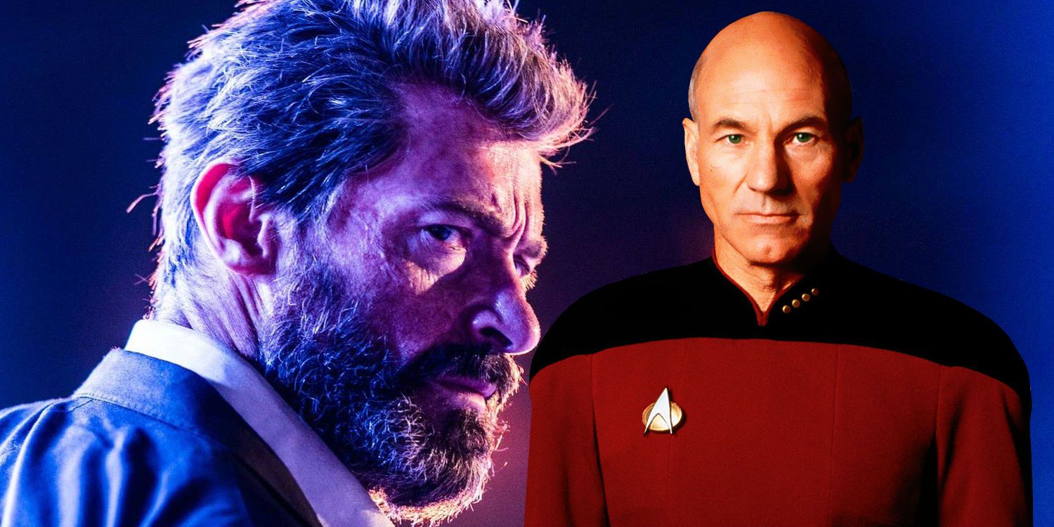 Hugh Jackman as Wolverine in Logan and Patrick Stewart as Jean Luc Picard in Star Trek