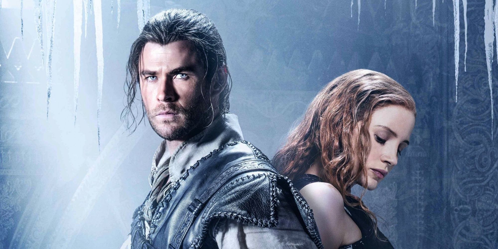 Chris Hemsworth and Jessica Chastain as Eric and Sara in The Hunstman: Winter's War