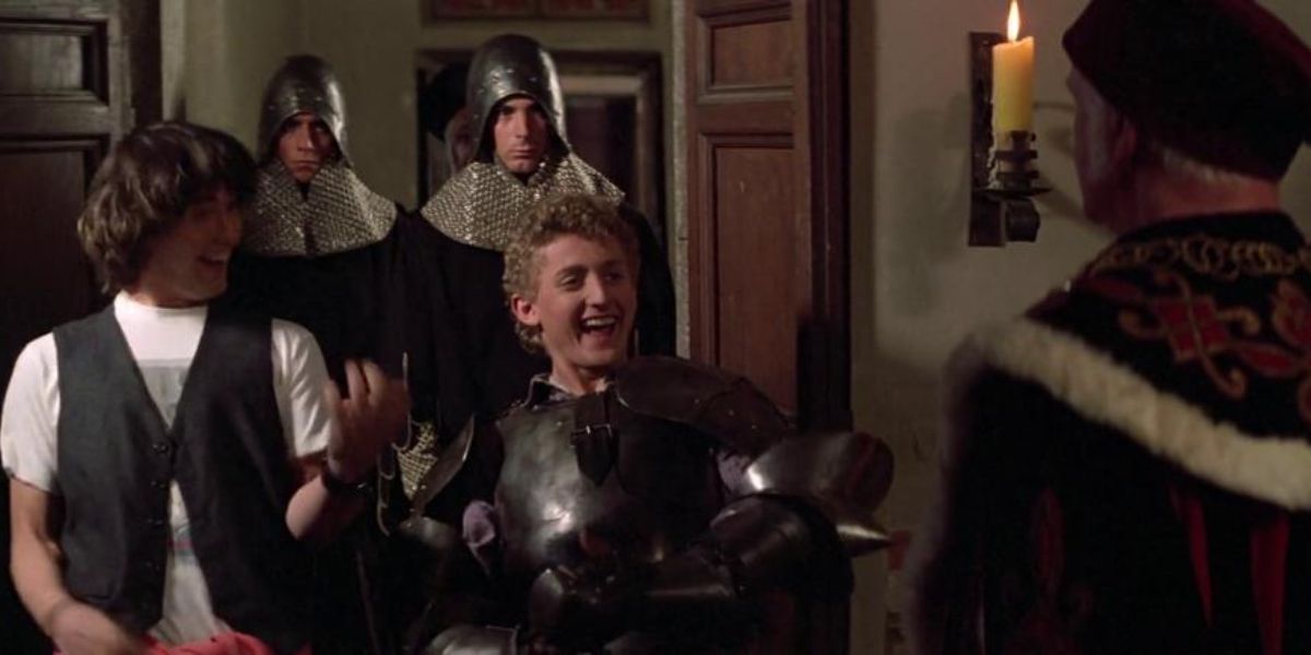 Bill and Ted in the middle ages excited about the iron maiden