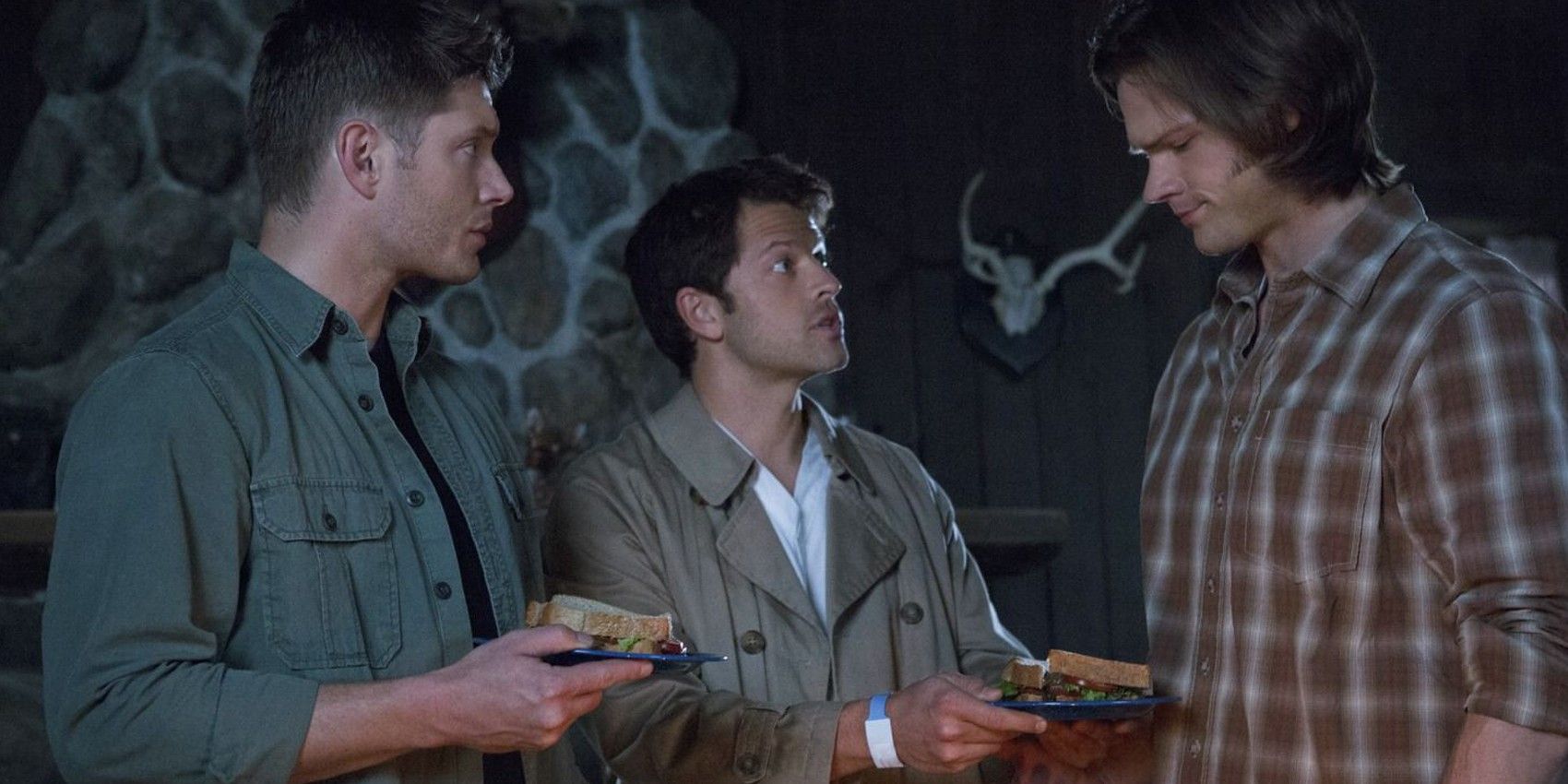 Jensen Ackles as Dean Winchester, Misha Collins as Castiel and Jared Padalecki as Sam in Supernatural