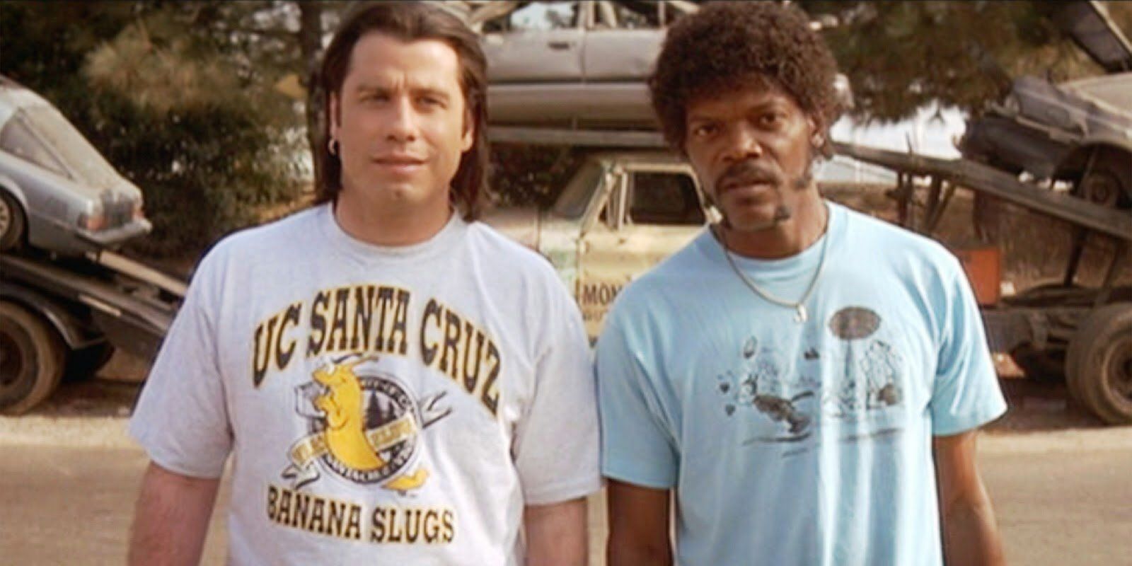 Jules and Vincent in t-shirts in Pulp Fiction