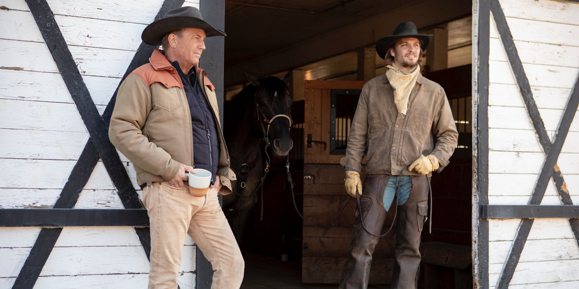Kevin Costner and Luke Grimes in Yellowston Season 2