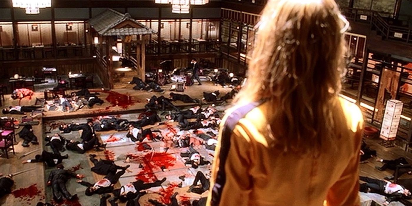 The Bride looking at the injured Crazy 88 in Kill Bill Vol. 1.