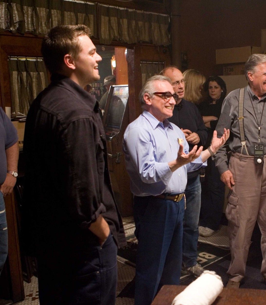 Leonardo DiCaprio and Martin Scorsese on The Departed set Vertical