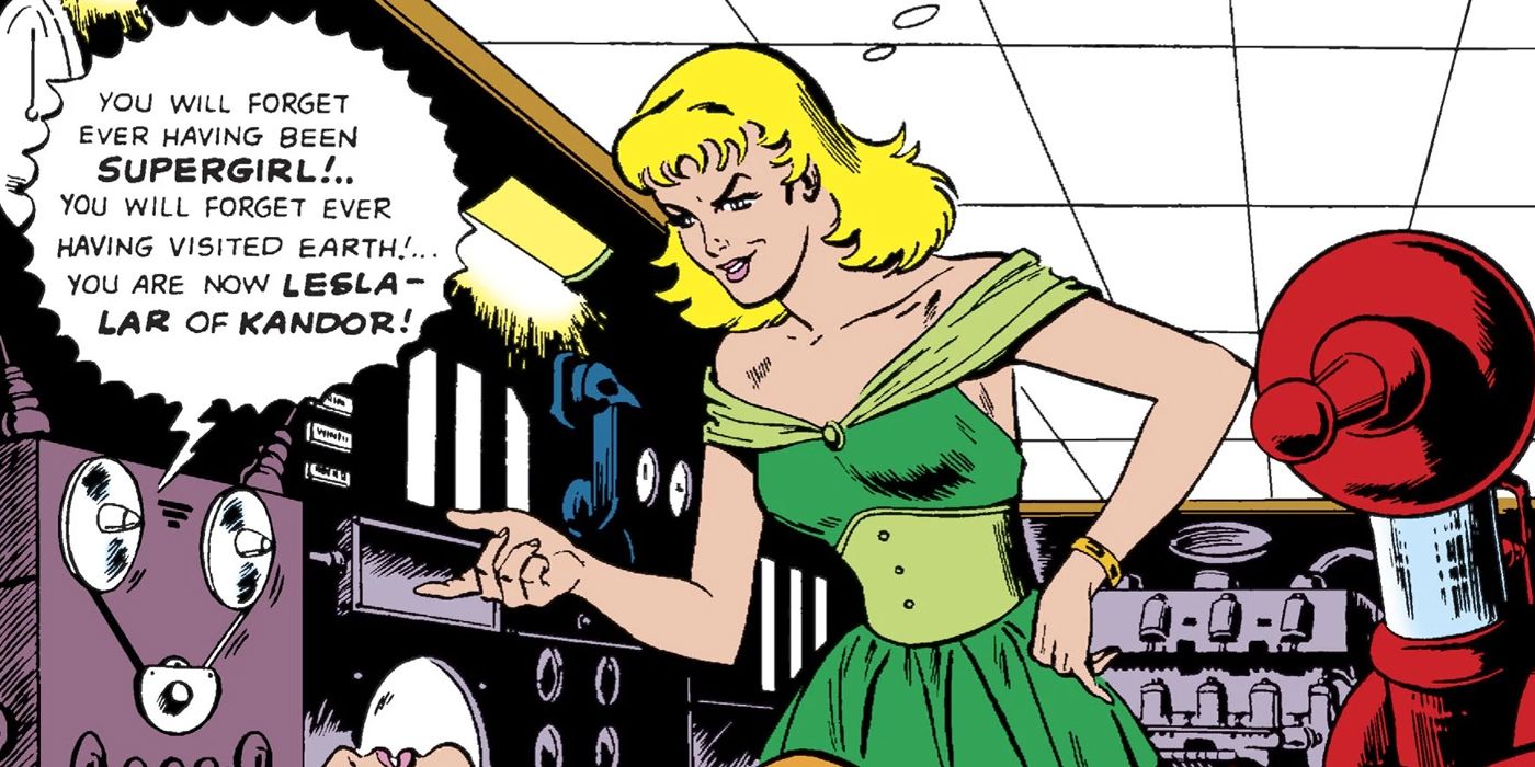 Lesla-Lar usando seu equipamento científico em Action Comics.