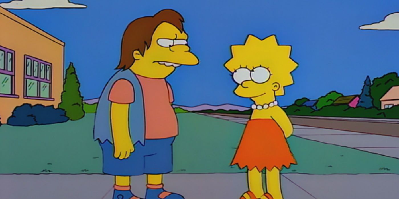 Lisa Simpson stares adoringly at Nelson Muntz in The Simpsons