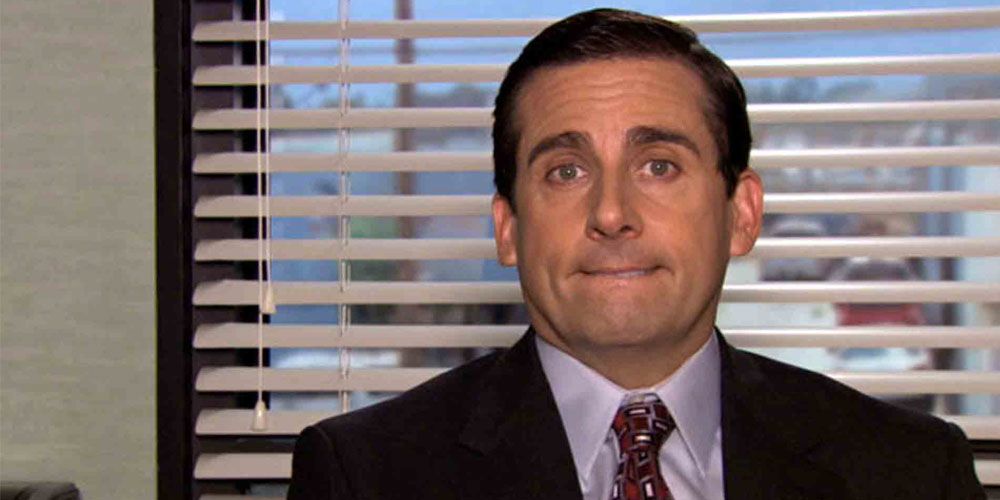 Michael Scott hiding his lips in The Office