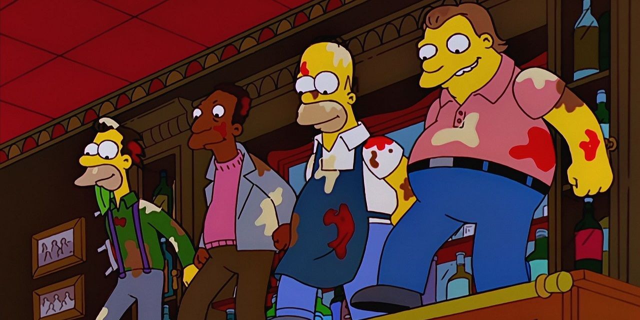 Homer and his friends mess up Moe's Tavern