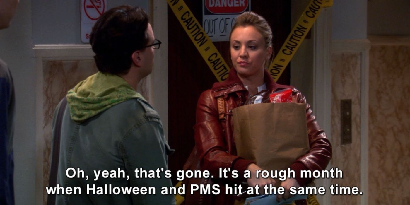 Penny talks to Leonard about Halloween candy in The Big Bang Theory