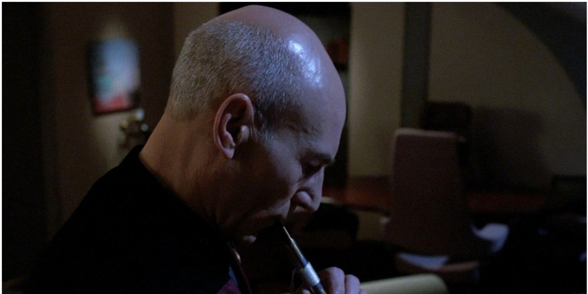 Picard practices his flute in Star Trek TNG