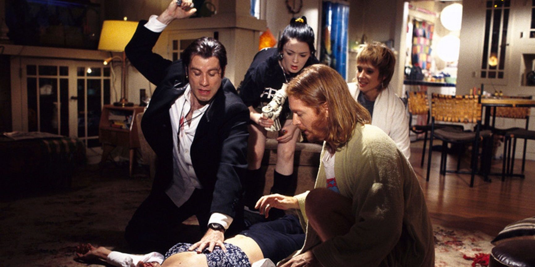 Vincent stabs Mia with an adrenaline shot in Pulp Fiction