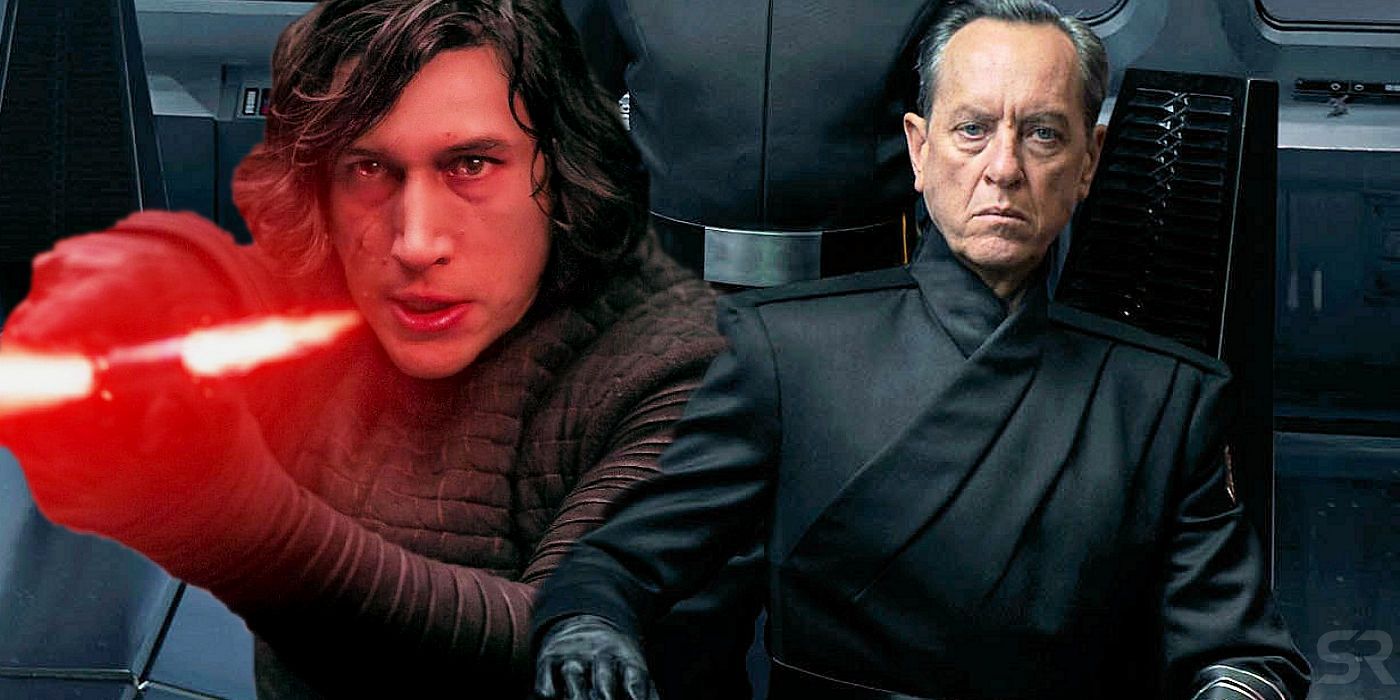 Richard Grant as General Pryde and Adam Driver as Kylo Ren in Star Wars