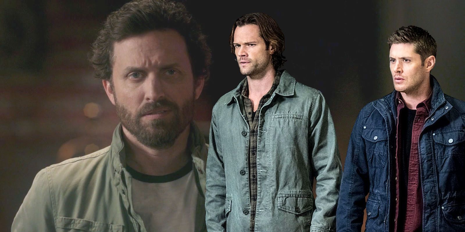 Rob Benedict as God Chuck Jensen Ackles as Dean Winchester and Jared Padalecki as Sam in Supernatural