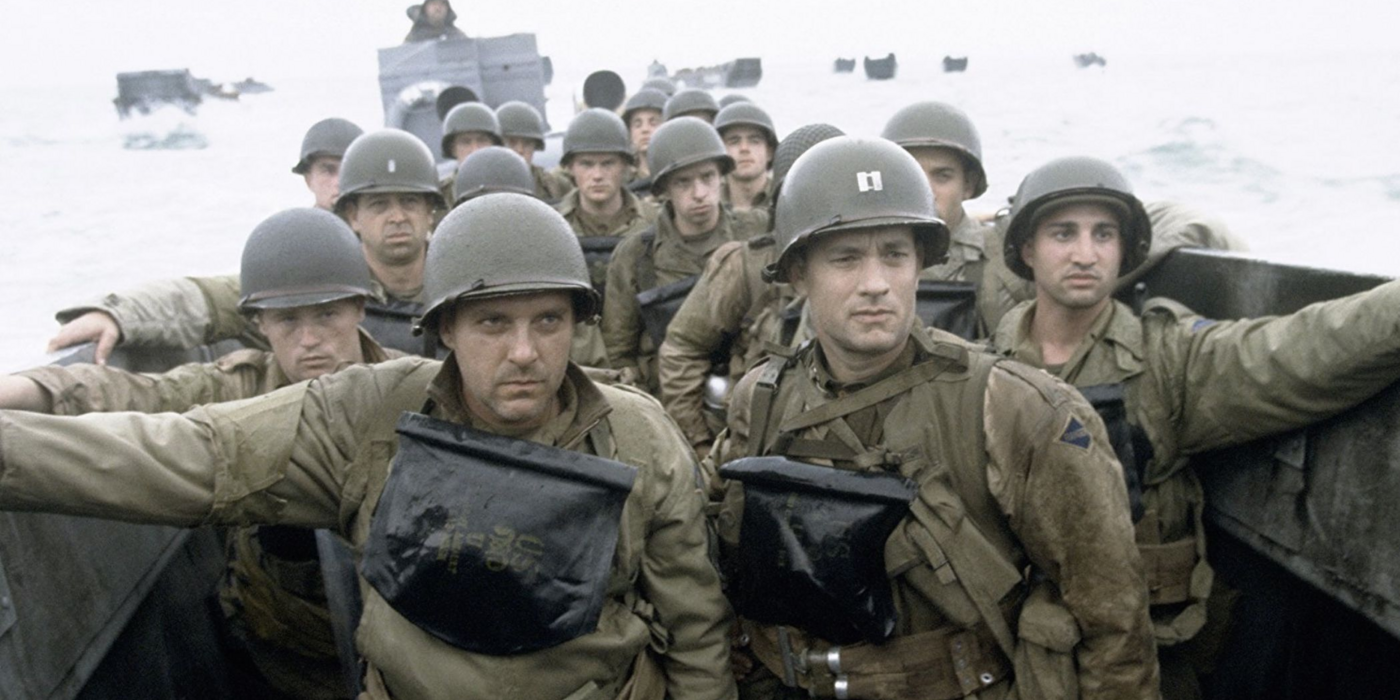 Tom Sizemore and Tom Hanks in the landing boat in the opening of Saving Private Ryan