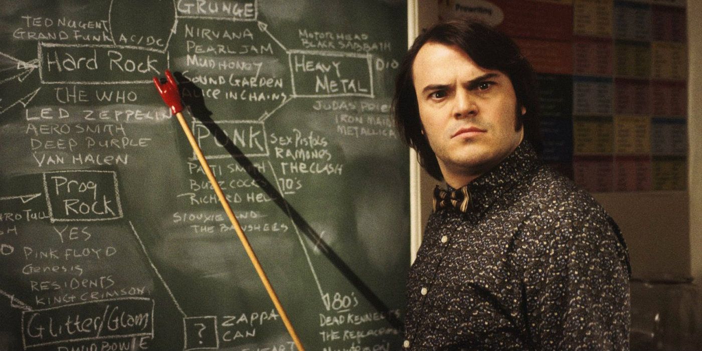 Jack Black points at a chalkboard in School of Rock.