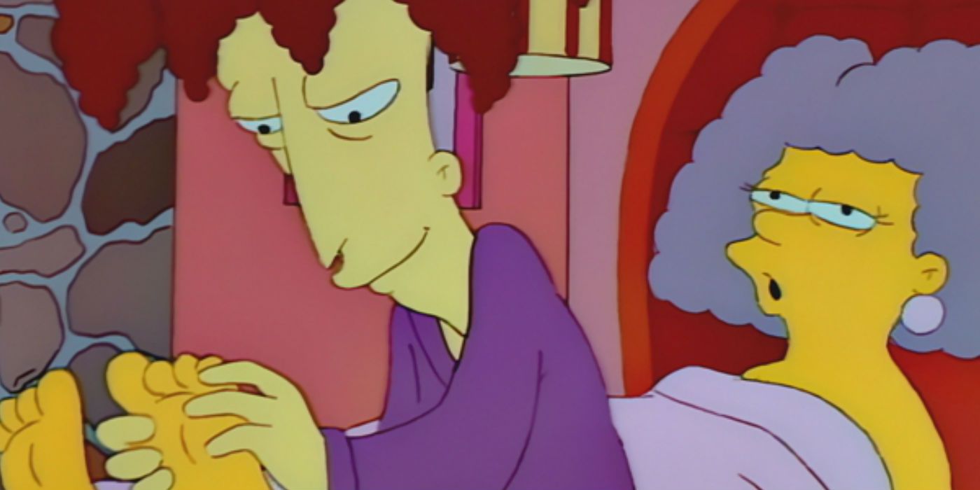 Sideshow Bob massages Selma's feet in The Simpsons