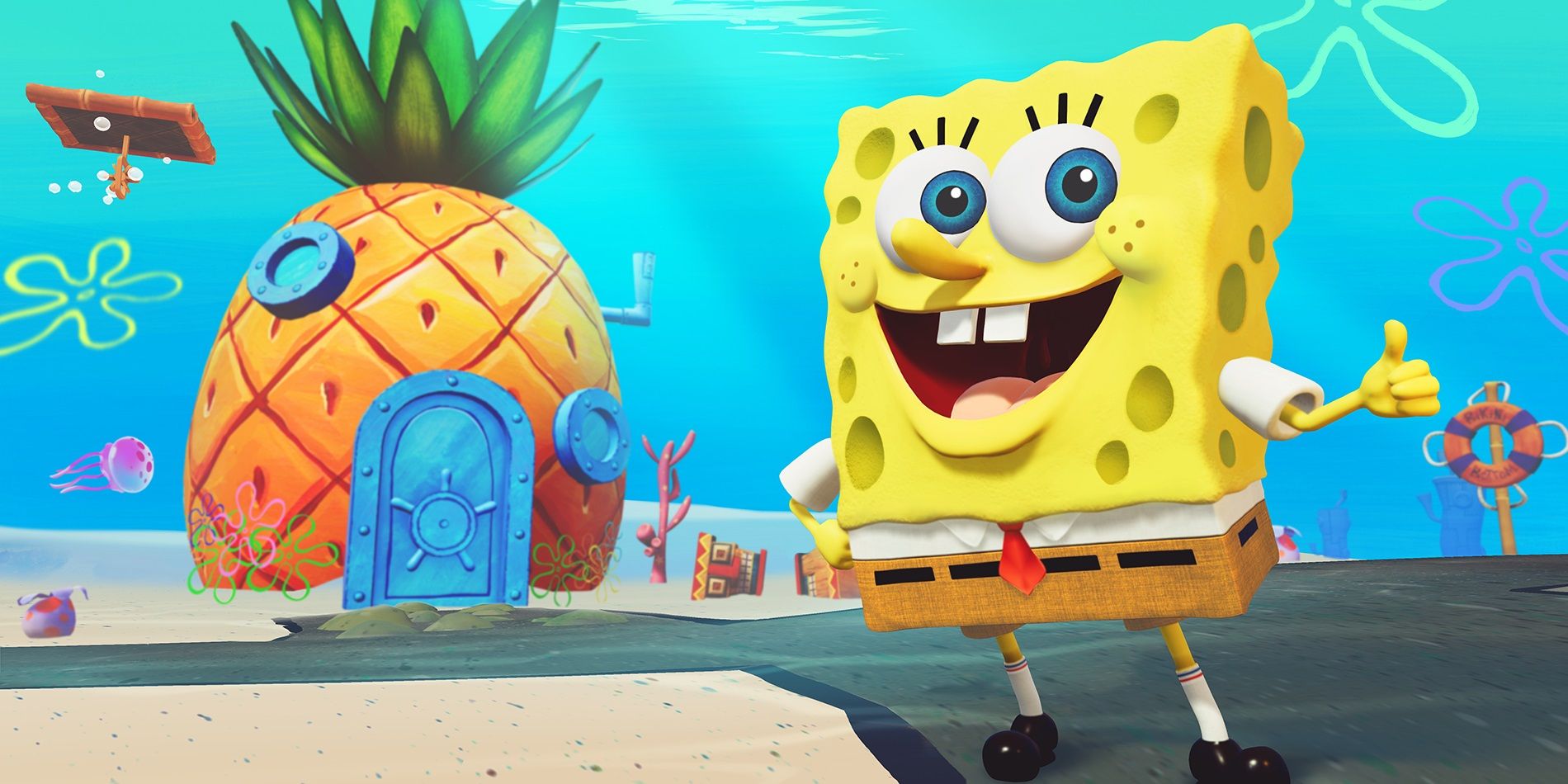 Spongebob gives a thumbs up for the remaster of Battle for Bikini Bottom.