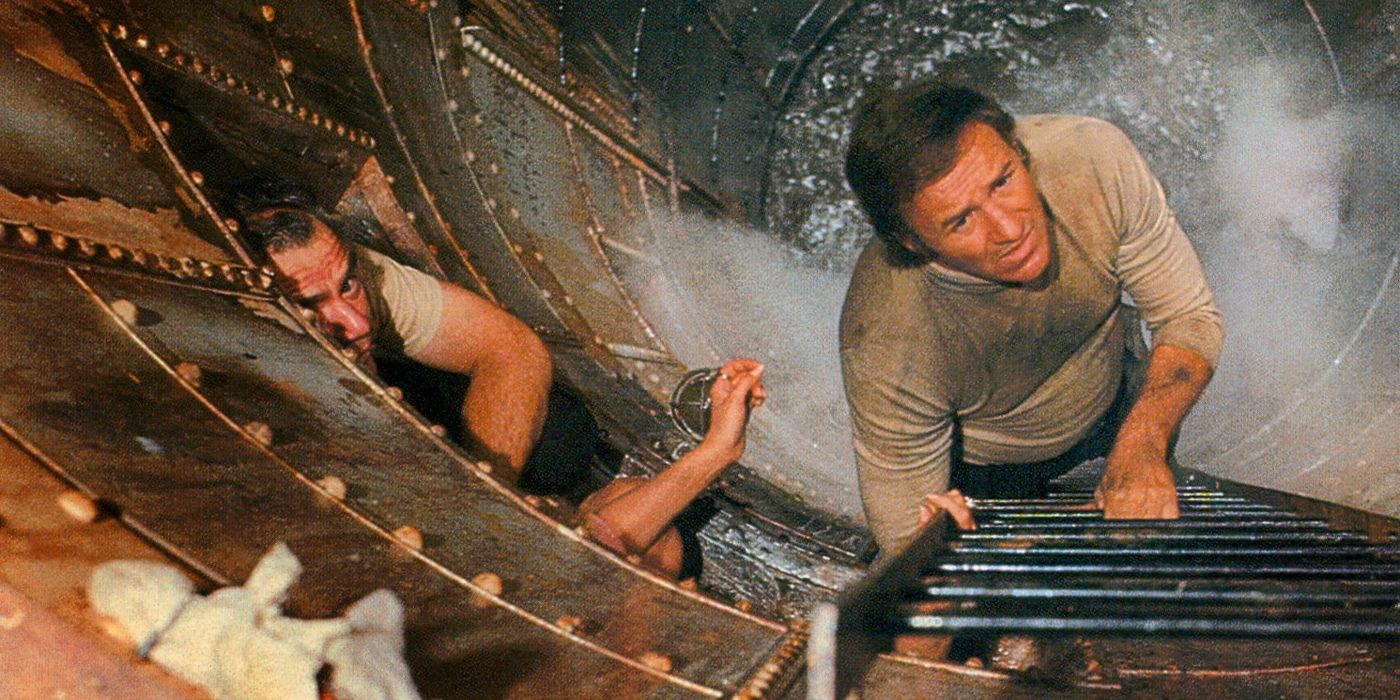 Gene Hackman climbing a ladder in The Poseidon Adventure