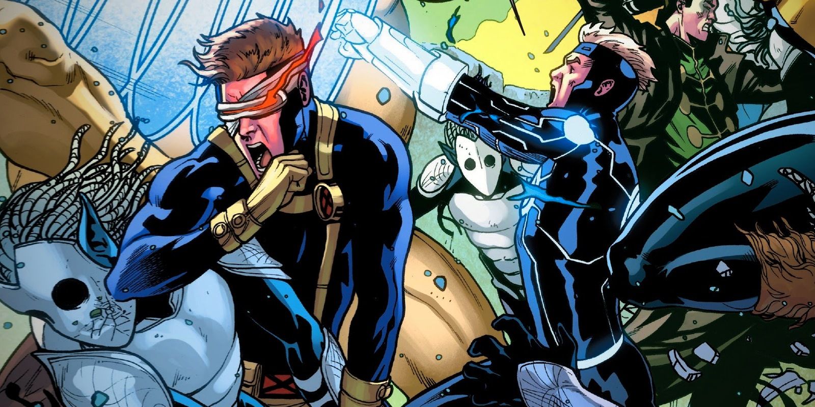 Uncanny X-Men panel showing Cyclops and Havok fighting dark elves
