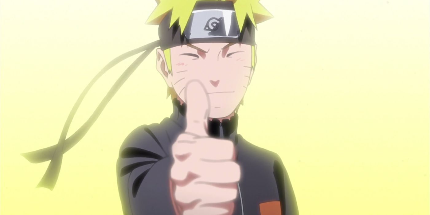 Naruto Uzumaki dá um polegar para cima em Naruto: Shippuden