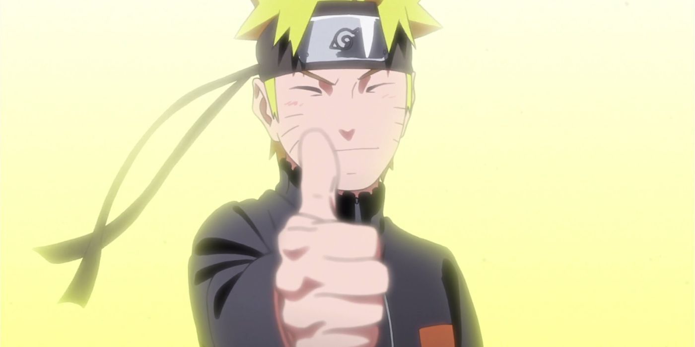 Naruto Uzumaki mengacungkan jempol di Naruto: Shippuden