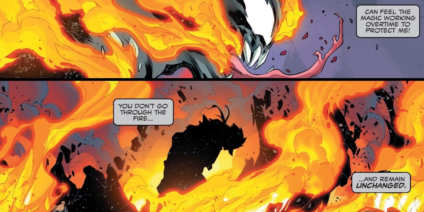 Venom screams through the fire in Marvel Comics