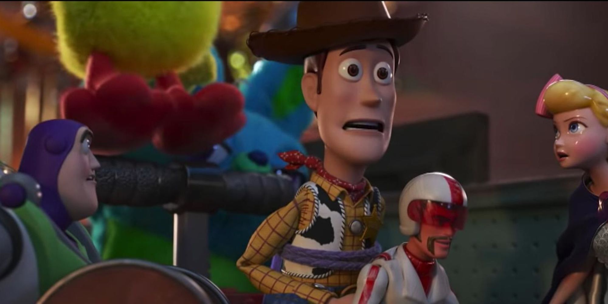 Woody, Buzz, Bo Peep and Duke Caboom in Toy Story