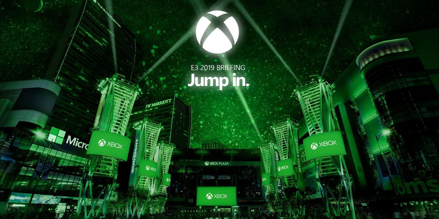 A promotional image for Xbox's 2019 E3 briefing, showing the logo with the tagline 