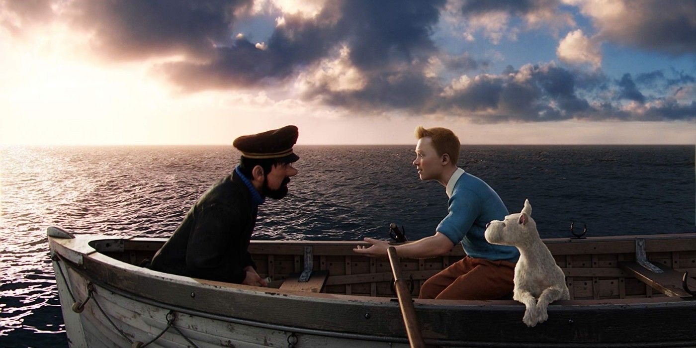 Tintin on his rowboat in The Adventures of Tintin