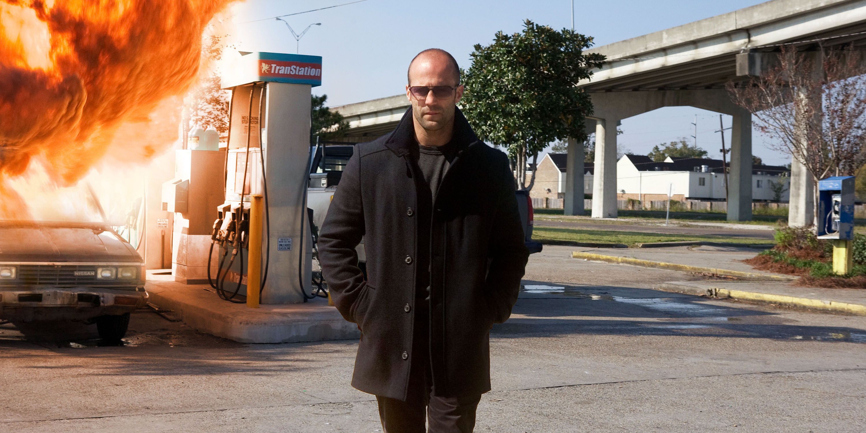 Jason Statham walks away from an explosion in The Mechanic
