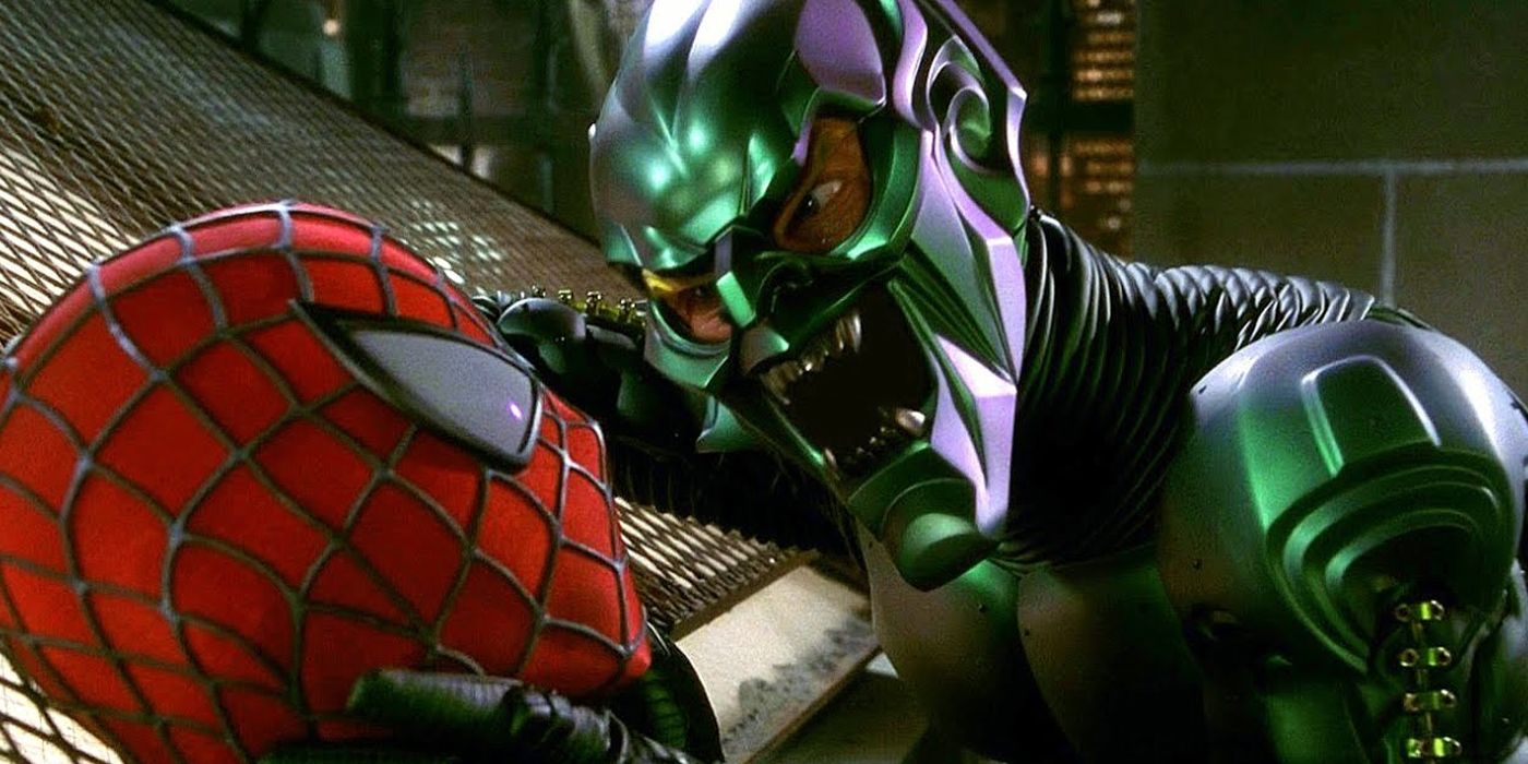 Green Goblin chokes Spider-Man by the throat